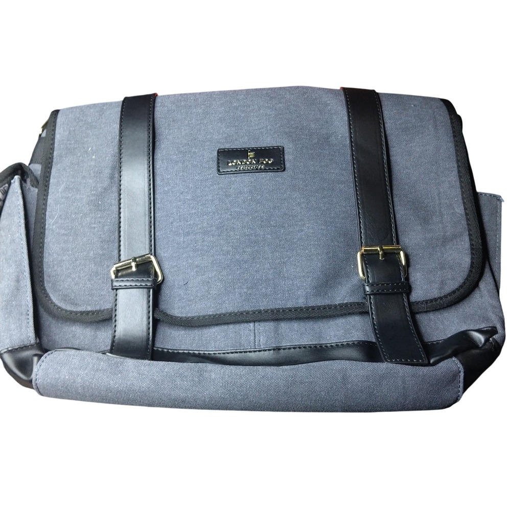 London Fog 100th Anniversary Canvas Messenger Bag Denim Blue LFF23901-DENM-C